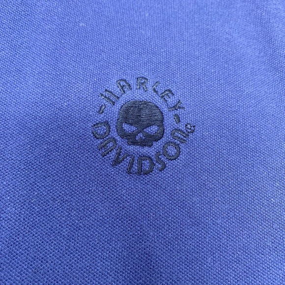 Harley Davidson Mens Large Solid Navy Blue Short Sleeve Embroidered Polo Shirt - Picture 3 of 5